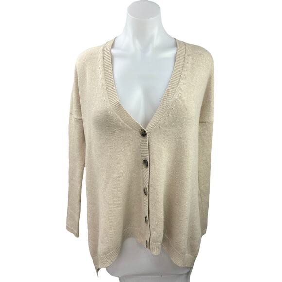 Theory Beige 100% Cashmere V Neck Button Down Cardigan Sweater Top Size S - Picture 1 of 4